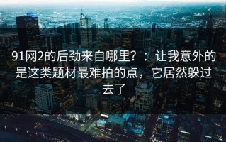 91网2的后劲来自哪里？：让我意外的是这类题材最难拍的点，它居然躲过去了