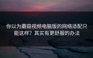 你以为蘑菇视频电脑版的网络适配只能这样？其实有更舒服的办法