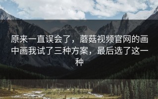 原来一直误会了，蘑菇视频官网的画中画我试了三种方案，最后选了这一种
