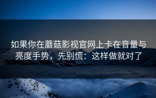 如果你在蘑菇影视官网上卡在音量与亮度手势，先别慌：这样做就对了