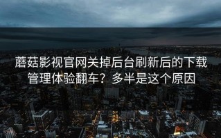 蘑菇影视官网关掉后台刷新后的下载管理体验翻车？多半是这个原因