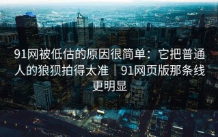 91网被低估的原因很简单：它把普通人的狼狈拍得太准｜91网页版那条线更明显