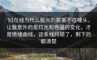 91在线为什么能火？答案不在噱头，让我意外的是灯光和色温的变化，才是情绪曲线，这条线捋顺了，剩下的都清楚