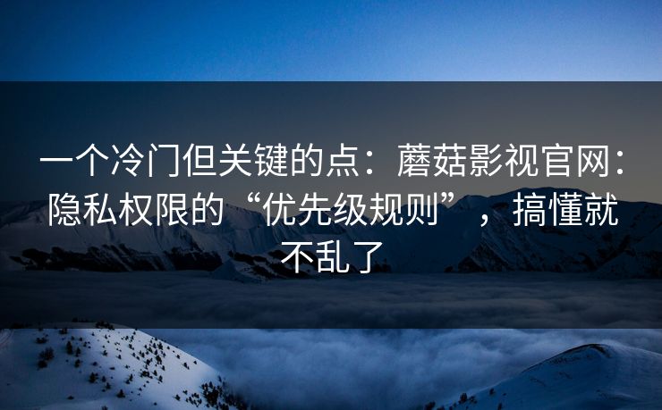 一个冷门但关键的点：蘑菇影视官网：隐私权限的“优先级规则”，搞懂就不乱了